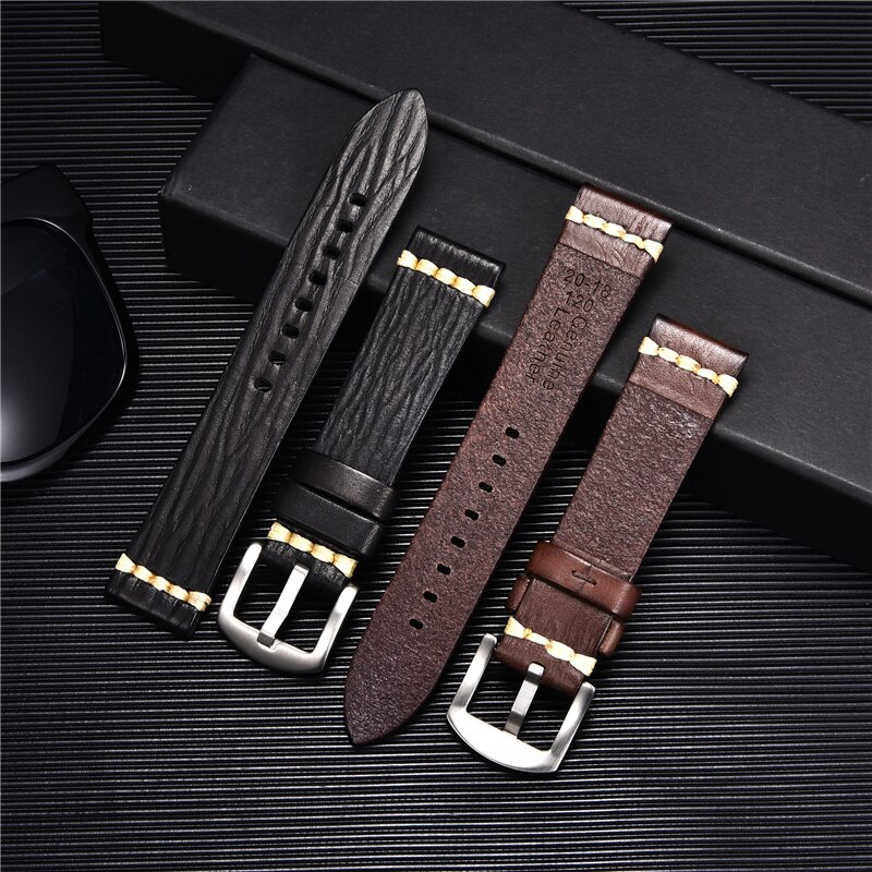 }“{： Vegetable Tanned Leather Strap With Solid Button Retro Watchbands 18Mm 20Mm 22Mm 24Mm Watches Accessories Replace Watch Straps