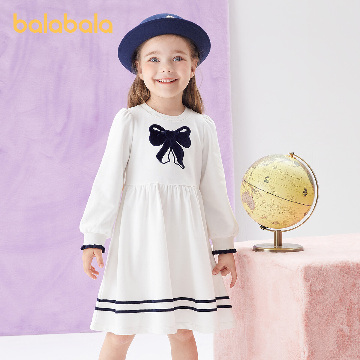 Balabala Toddler Girl Dress Autumn Bowknot Dress Fashion Sweet Dress