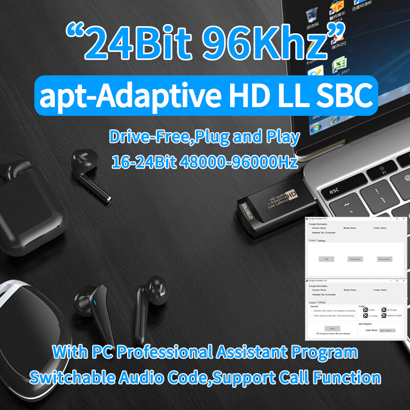 VAORLO Bộ Phát Âm Thanh Qualcomm Bluetooth 5.2 Chính Hãng Bộ Chuyển Đổi USB Không Dây 16Bit/24Bit QCC3040 AptX/Aptx-LL/Apt-HD/Aptx Hỗ Trợ Gọi Điện