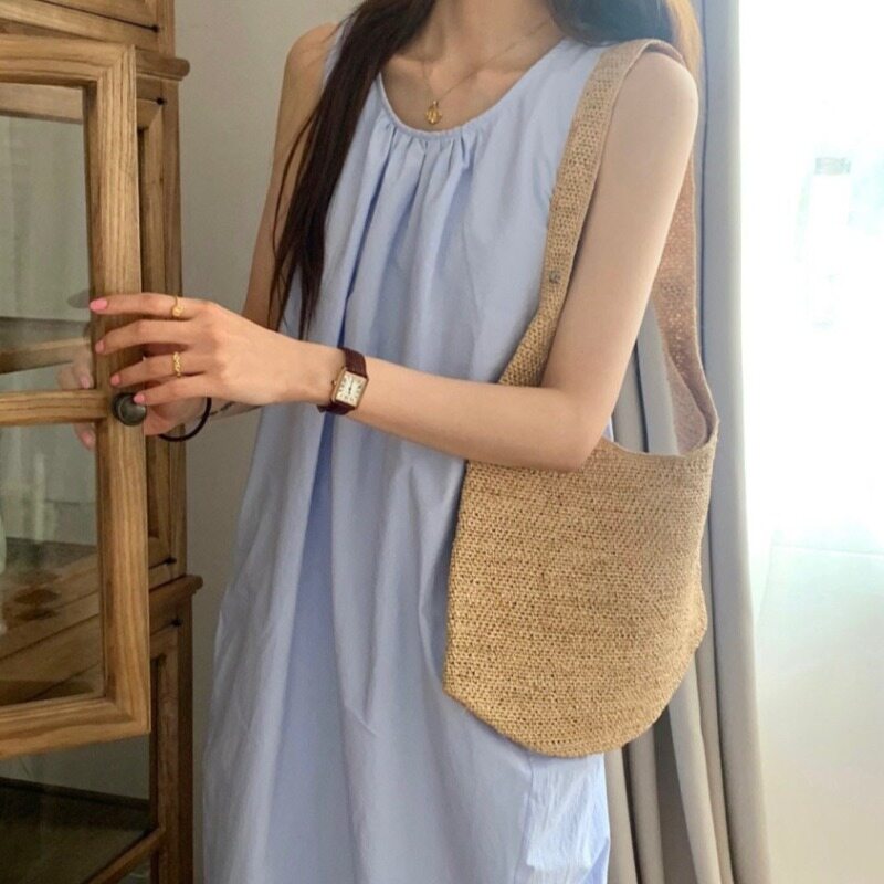 2025新款韩式连衣裙品牌 NUOVPAUL O领宽松纯色无袖背心连衣裙