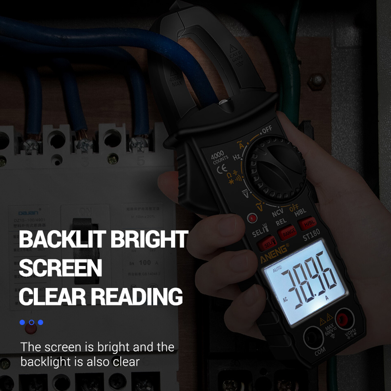 Farfi ST180 Digital Clamp Meter Auto Ranging AC/DC Voltage Flashlight High Accuracy Electrical Tester Multimeter for Household Electrical Tester Meter