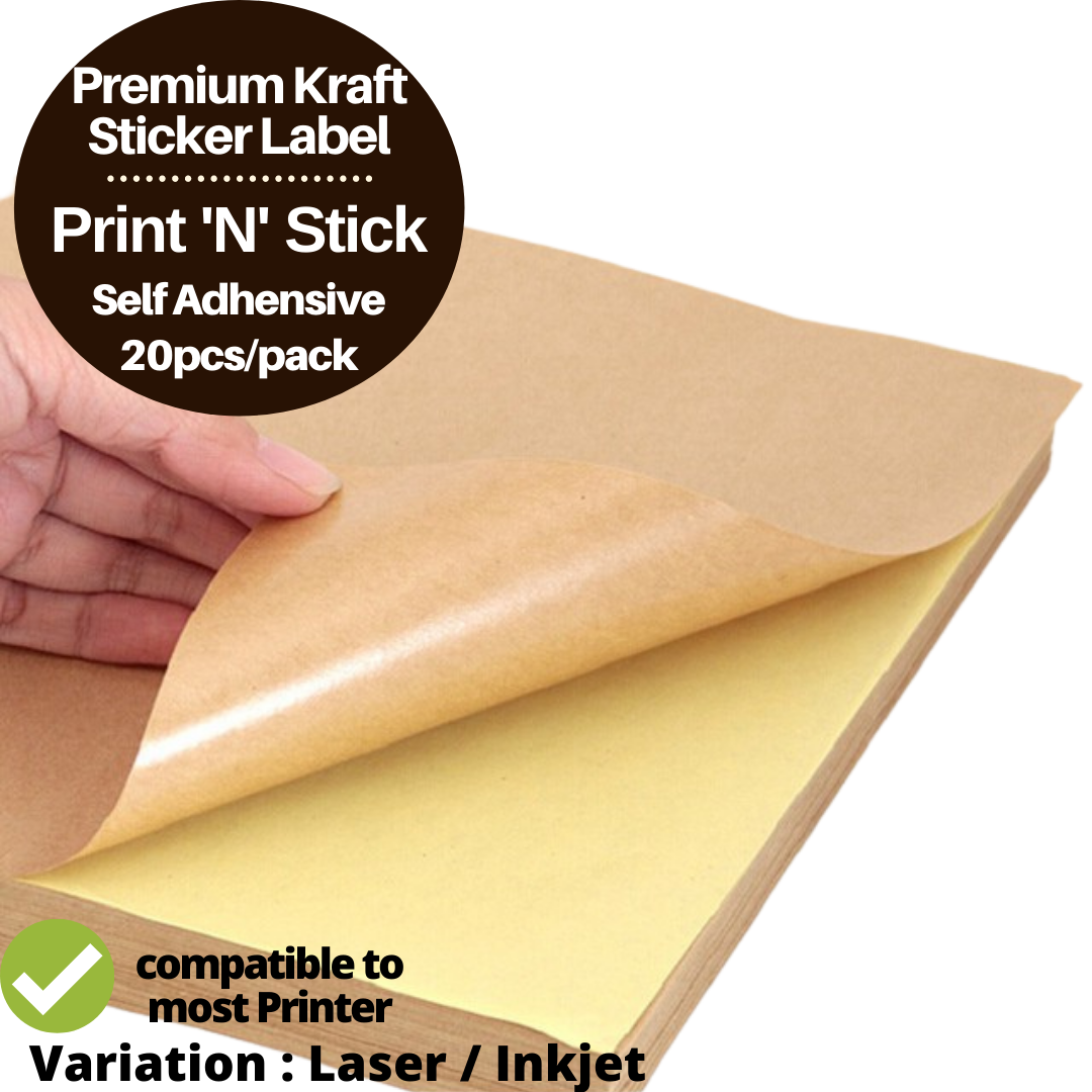 Kraft Sticker Paper - Printable / A4 Full Sheet 20pcs/50pcs Self
