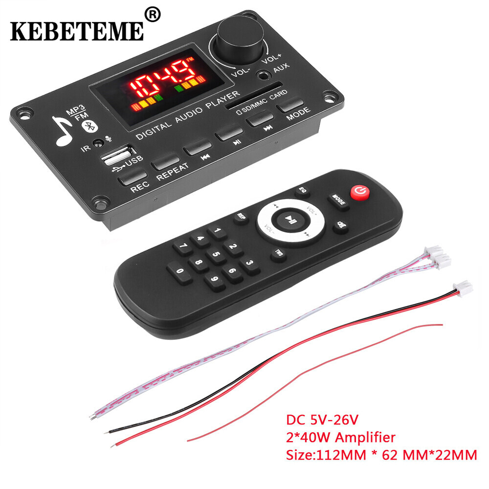 KEBETEME Built-in 2*40W Amplifier Bluetooth 5.0 MP3 Player Decoder Board DC 12V Wireless Music Player Module With Remote Control