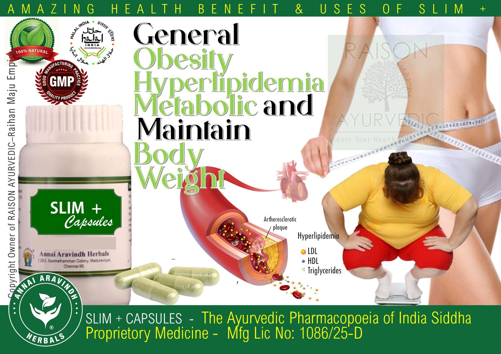 SLIM + CAPSULES 30 Capsules The Ayurvedic Pharmacopoeia of India