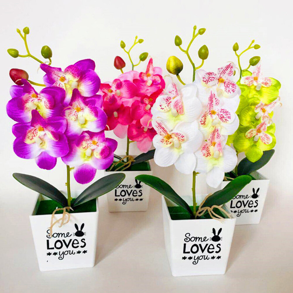 Single 5 Simulation Phalaenopsis Potted Fake Flower Potted Green Plant Ornamentsartificial Butterfly Orchid Bonsai Fake Flower With Pot Home Furniture Decor
