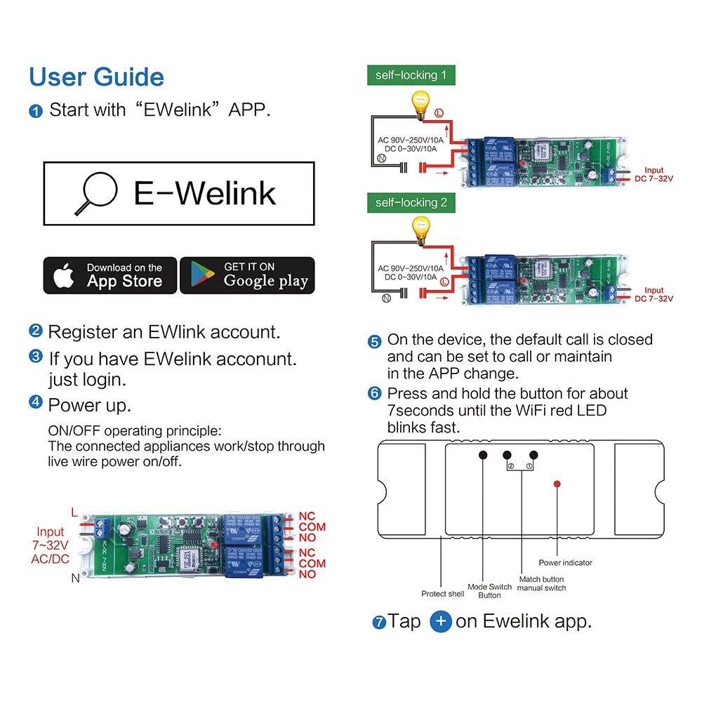 FocusAi Cửa Điều Khiển Từ Xa EWeLink 2 Kênh Module Chuyển Tiếp WiFi Smart Home APP Công Tắc Điều Khiển Từ Xa DC 7-32V