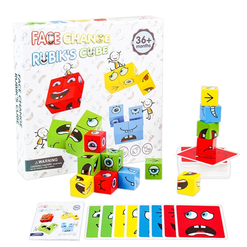 Wooden Expression Puzzles Building Block Magic Face Changing Montessori Educational Toys