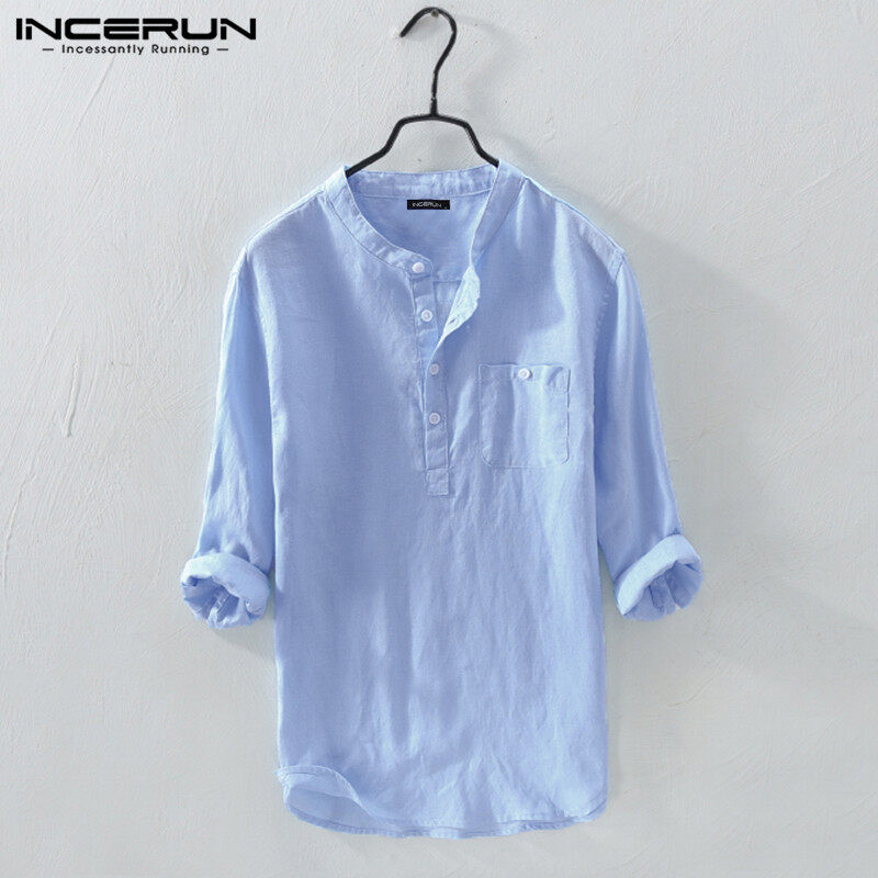 Beehoo incerun mens fit henley shirt long v neck button tee blouse
