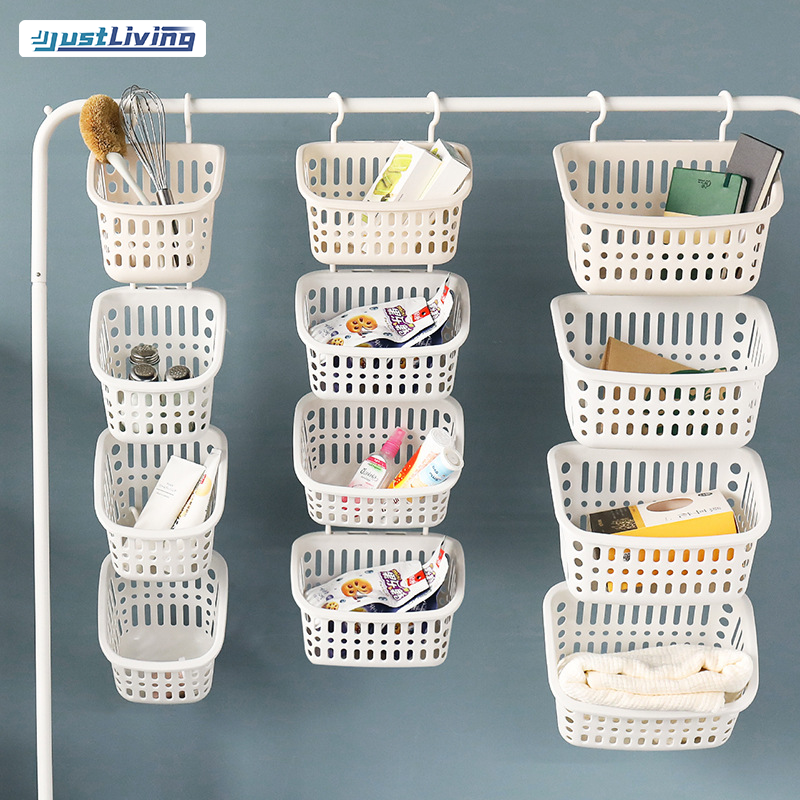 JustLiving Hanging Storage Basket Bathroom Hanging Basket Small Bath Basket Toilet Plastic Bath Basket Storage Basket Wall Hanging Storage Basket