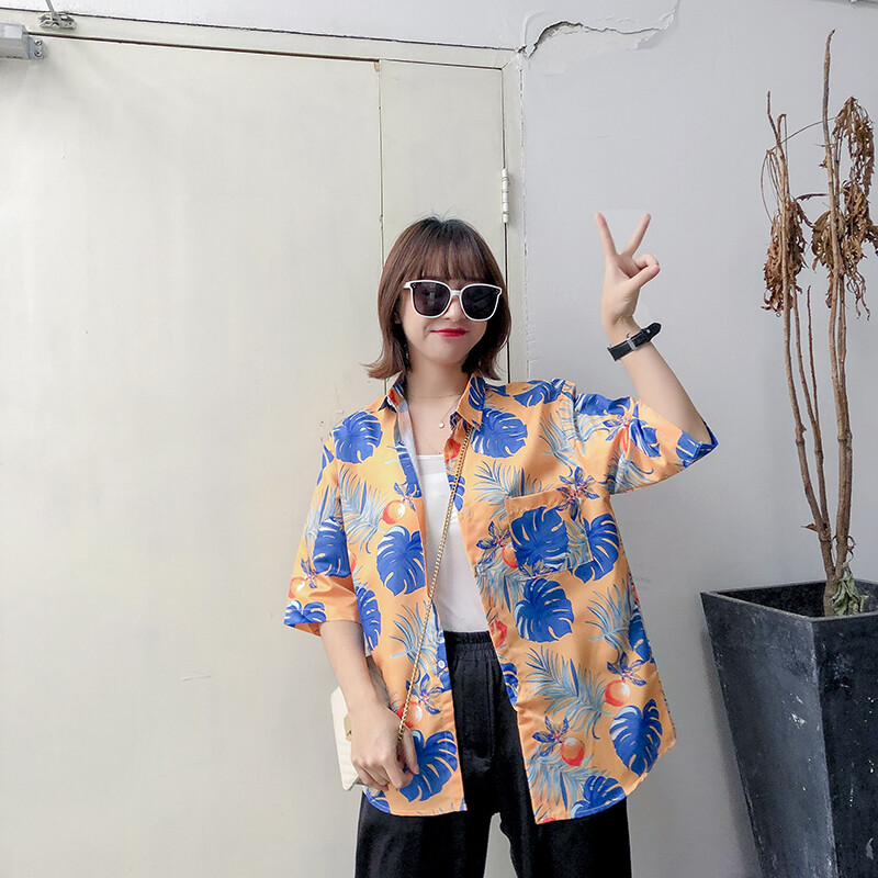 leoman Men Floral Print Shirt 54 Colors Hawaiian Casual Holiday Blouse Beach Couple Short Sleeve Shirt Student Thin Coat Unisex