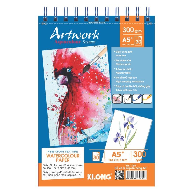Sổ vẽ lò xo màu nước artwork khổ a5 - 300gsm - 30 tờ klong ms: 780