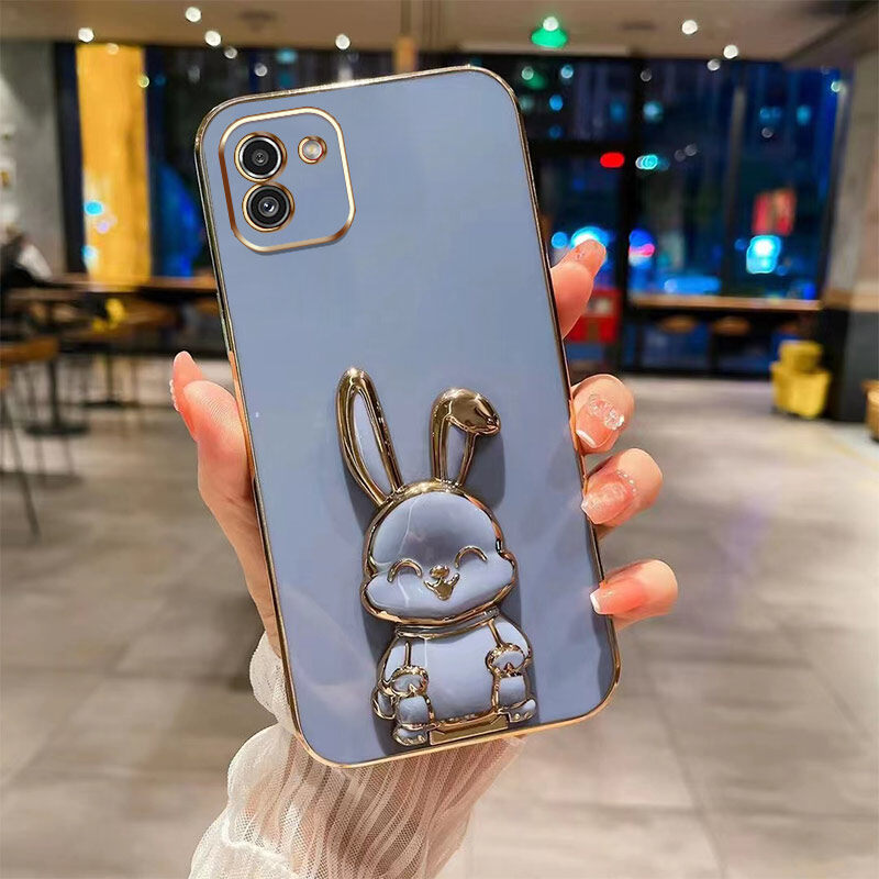 YBDดีไซน์ใหม่สำหรับ Samsung A03 A03 Core เคสแกนหรูหรา3D สเตอริโอขาตั้งกระต่ายไฟฟ้ายิ้มเคสโทรศัพท์เรียบแฟชั่นน่ารักเคสนิ่ม