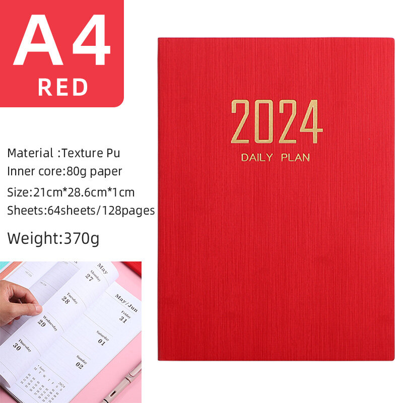 2024 Agenda Organizer daily Week plan A4 Notebook 365 Days Notepad Diary monthly Planner Office School Journal