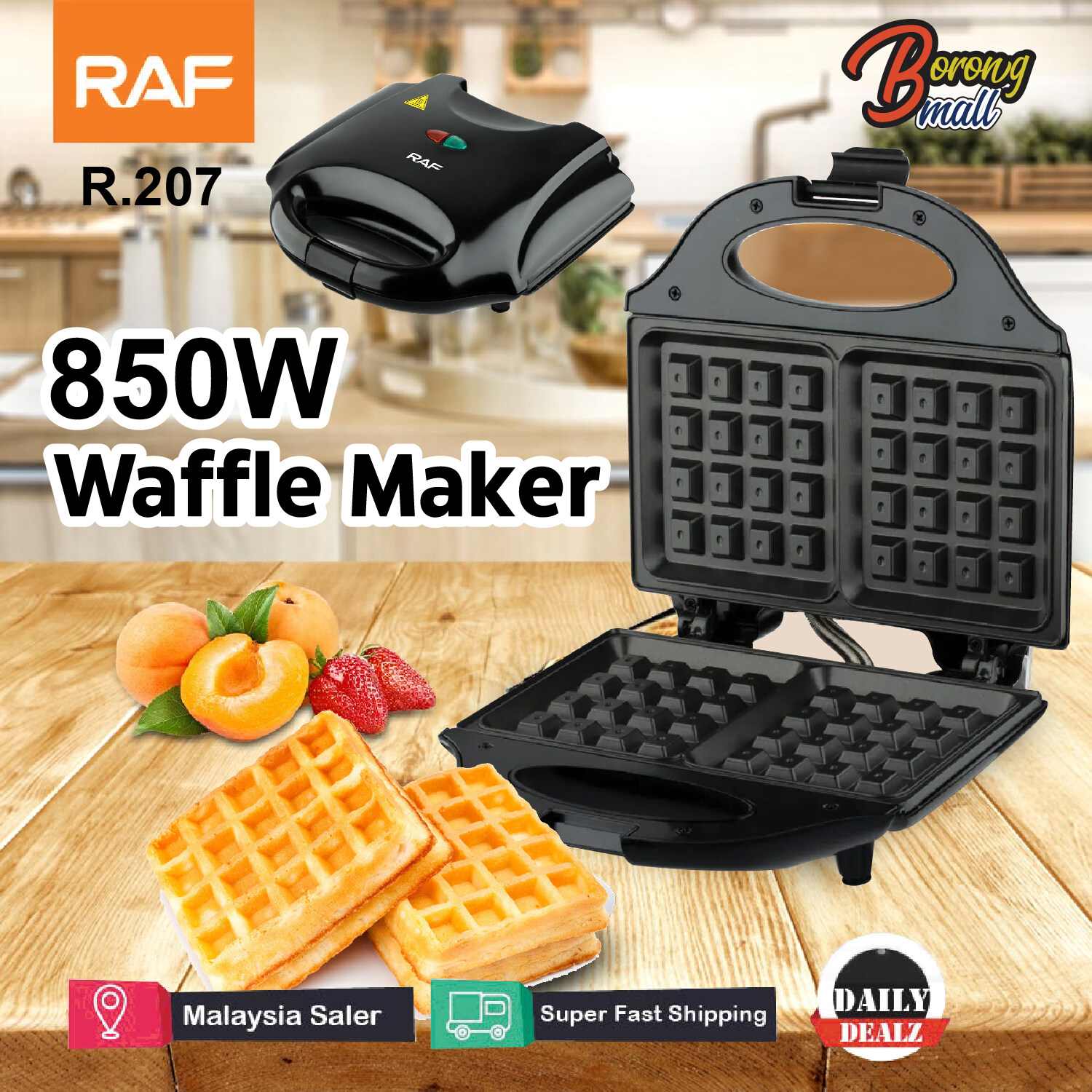 RAF Waffle Maker Panini Press 850W Non Stick Coated Double Side