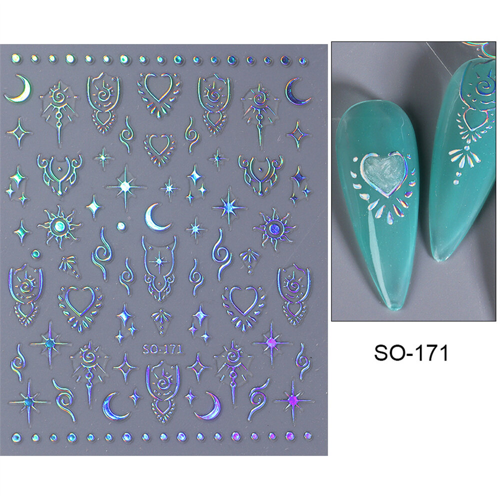 LaMart Store💅🏻Retro Gold Nail Sticker Bohemian Sun Moon Star Vintage Totem Sunset Mirror Face Nail Sticker Manicure Decoration