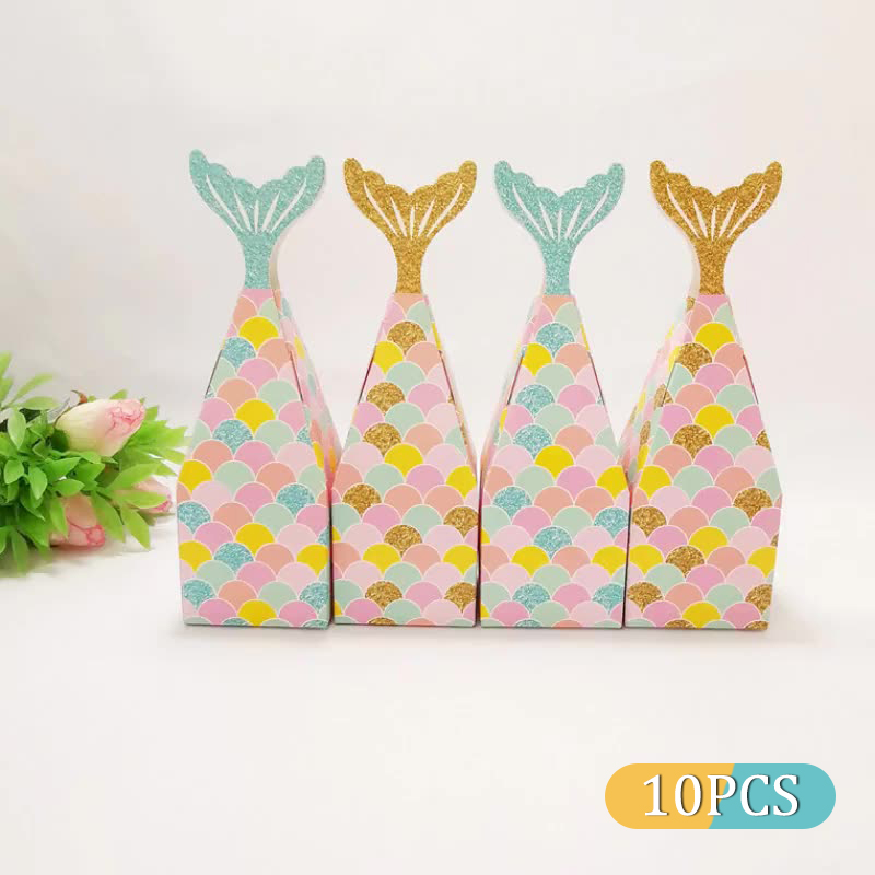 Feizhen 10Pcs Mermaid Tail Paper Candy Box Gift Bags Popcorn Boxes Kids ...