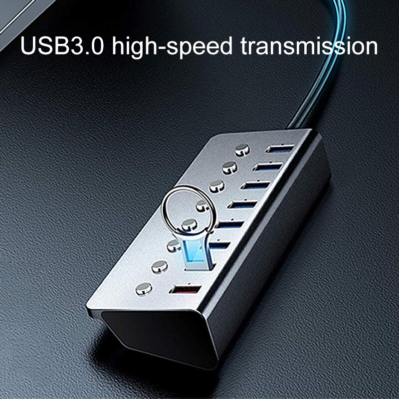 Bộ Chia USB JDB Usb 3.0 Với Công Tắc Độc Lập, Nguồn Điện Bên Ngoài, Bộ Mở Rộng Đa Giao Diện, Hub, Một Cho Bảy Cổng
