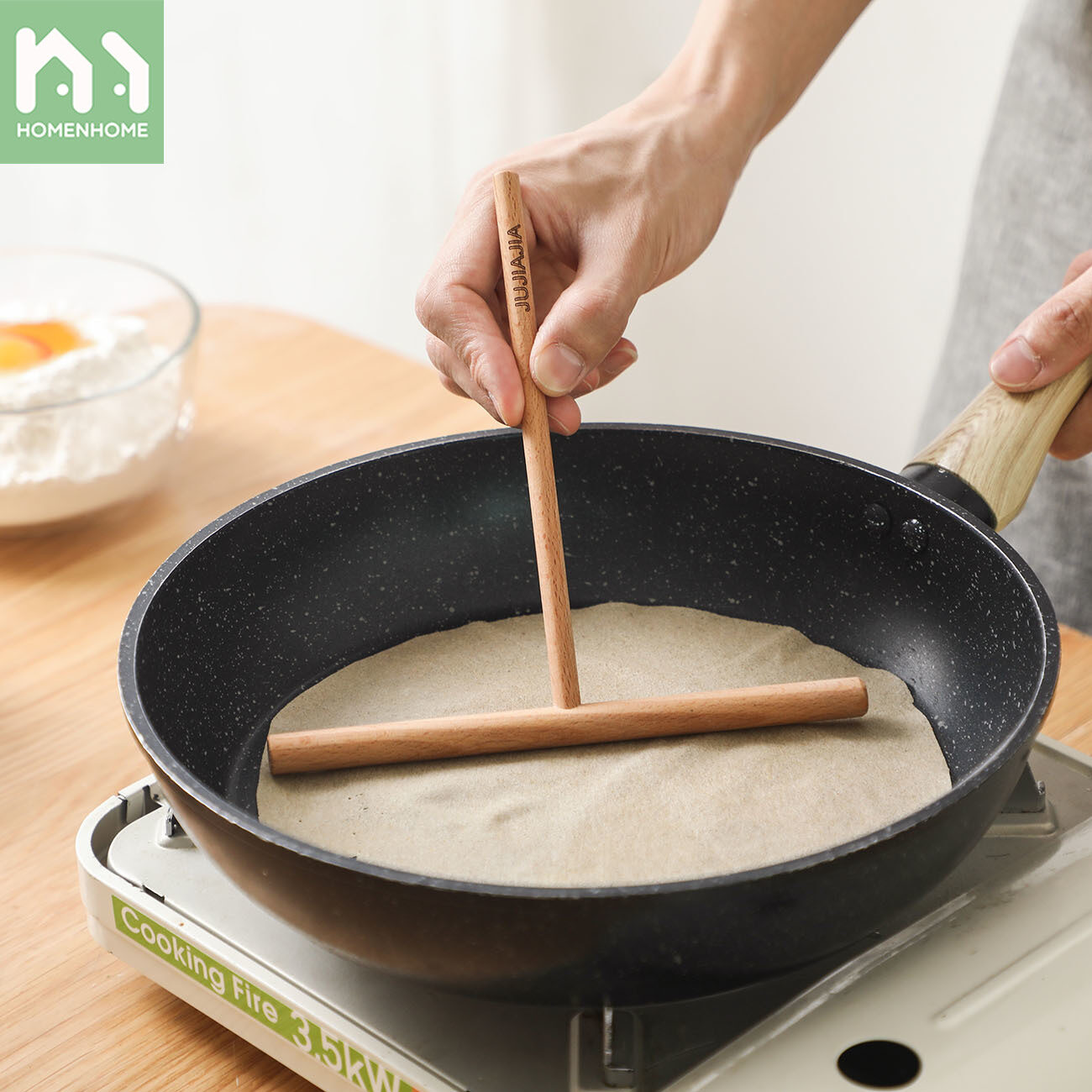 Homenhome Pancake Making Kitchen Tool Household Cake Baking Tools Beech Pancake Egg Cakes Scraper Baking Accessories