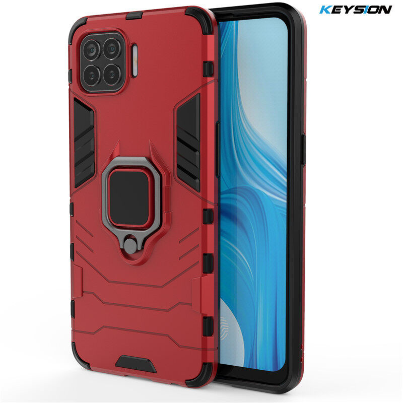 KEYSION Shockproof Armor Case for OPPO A93 Ring Stand Bumper Silicone Phone Back Cover for OPPO A73