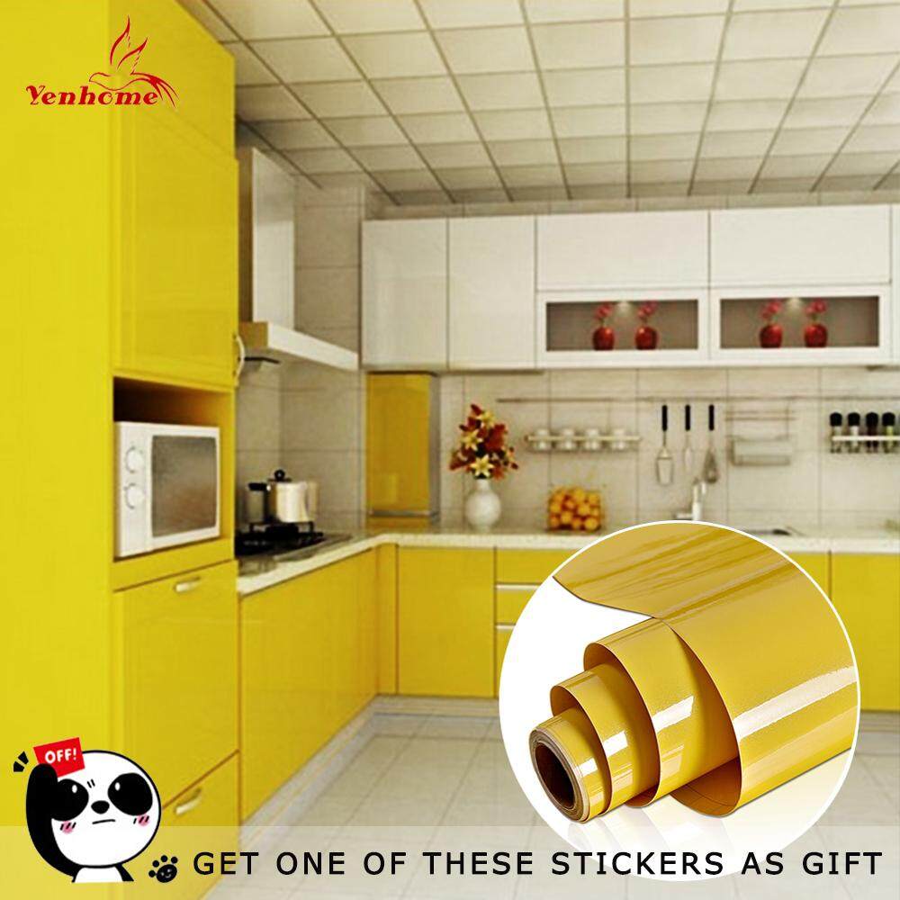 Yenhome High Glossy Yellow Removable Peel and Stick Vinyl Contact Paper for Cabinets Waterproof Self adhesive Shelf Liner Kitchen Decor Wallpaper Stickers 40cm*1m