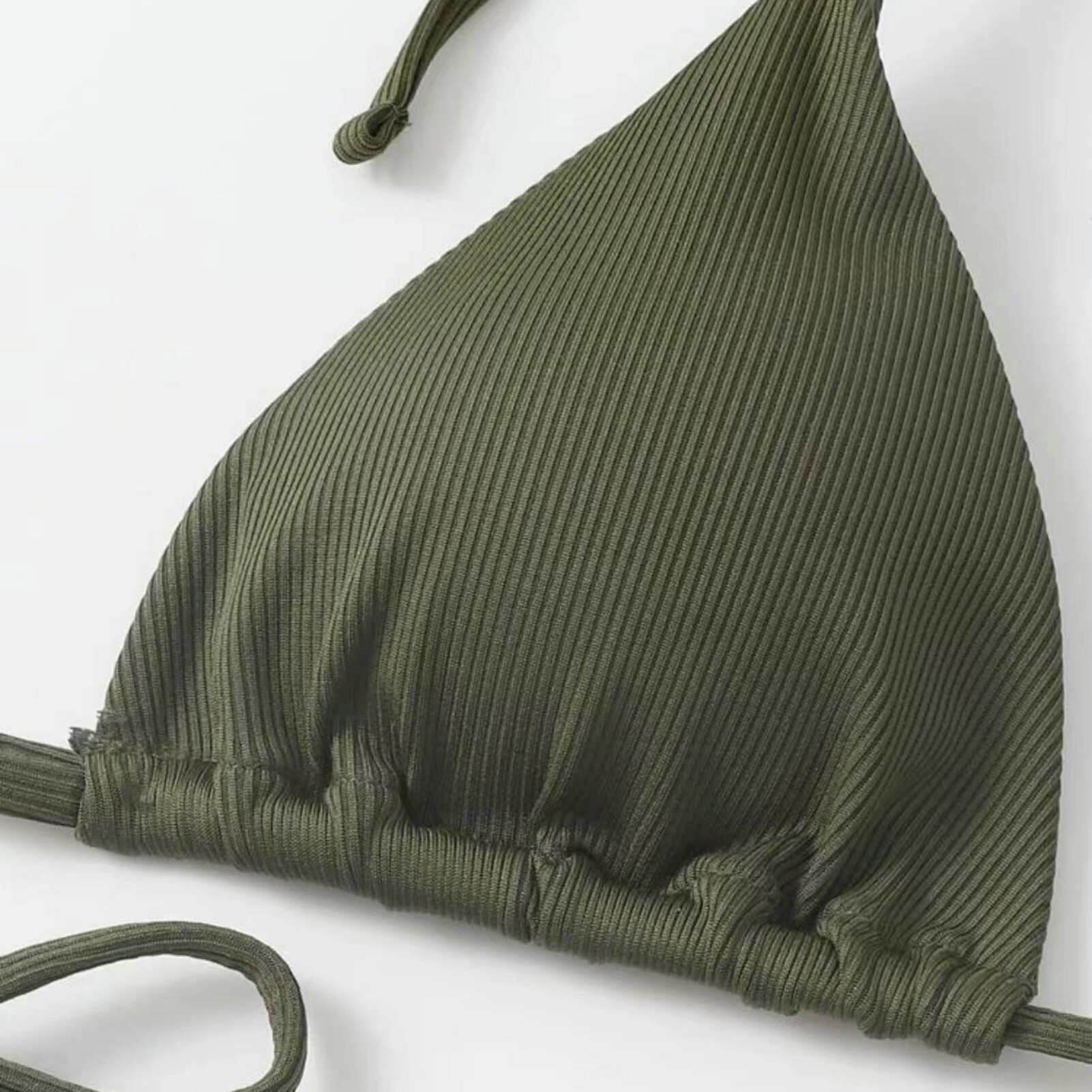 Witty Code 2Pcs/Set Ribbed Backless Pads Bikini Set Halter Triangle Bra Side Tie Thong Swimwear Beachwear Bikini Set Ribbed