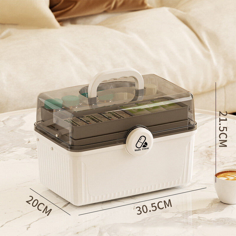 Plastic three-layer large-capacity medicine box outdoor first-aid kit medicine storage box portable full-set medicine sorting box