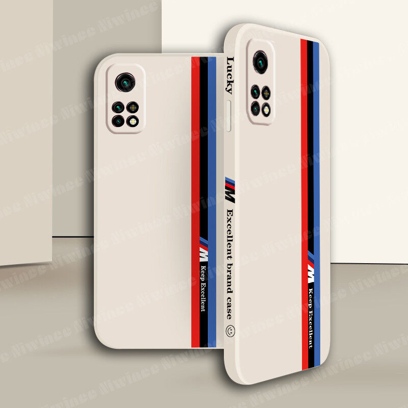 NIWINEE For Xiaomi Mi 10T / Mi 10T Pro 5G Phone Case Track stripes Straight-edge Liquid Silicone All-inclusive Lens Anti-fall New Ultra-thin Simple Personality Creative Soft Couples Phone Case
