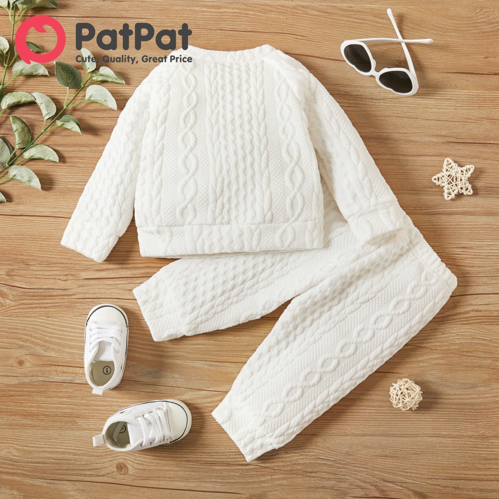 PatPat 2 Chiếc Bộ Dệt Kim Giả Dài Tay Màu Trơn Cho Bé Gái