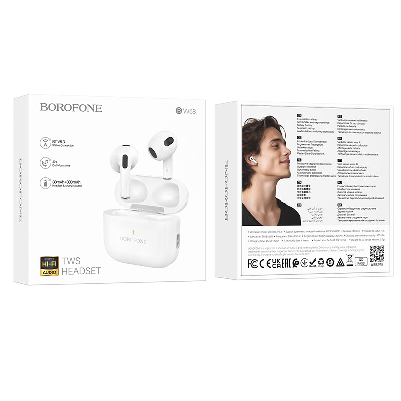 Borofone bw58 không dây chuẩn TWS Tai nghe Tai nghe bluetooth bt5.3 với microphone Điều khiển bằng cảm ứng Earbuds âm thanh nổi HD Bộ tai nghe thể thao cho IOS Android Xiaomi Huawei Oppo Vivo Sumsung tất cả điện thoại thông minh phổ