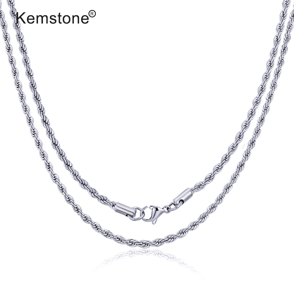 Kemstone Gold/Silver 3MM Hip Hop Style Twist Drill 75CM/60CM/50CM Chain Necklace Jewelry for Men