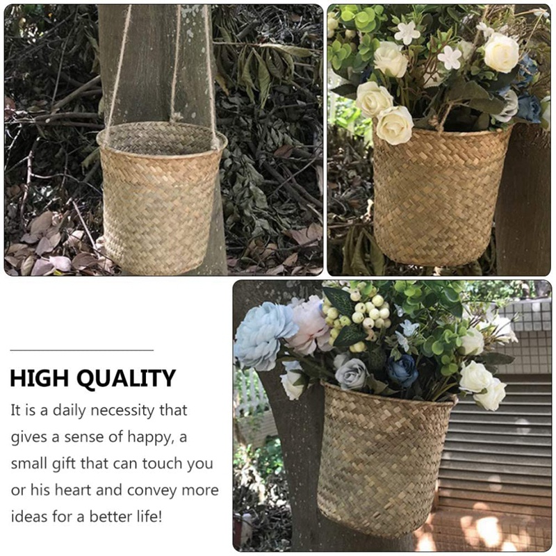 3-Piece Hand-Woven Storage Basket Wicker Hanging Flower Pot Basket ...