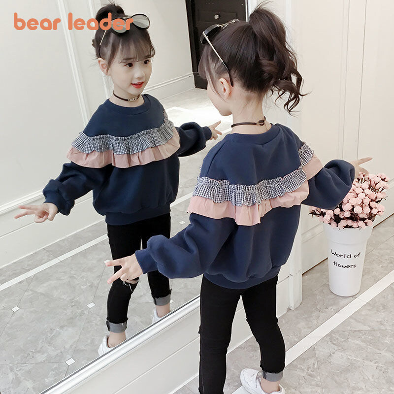 Bear Leader Spring Autumn Teens 4-13 Years Patchwork Sweatshirts Children's Clothes Long Sleeve Plaid Print Top Baby Girl Sweatshirt