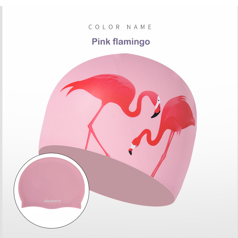 Mohan New Silicone Swimming Cap Women's Fashion Swan Printing Long Hair Ear Protection Comfortable Head Waterproof Swimming Cap Universal Multi-Color