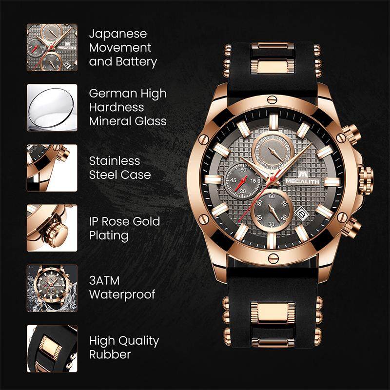 MEGALITH Sports Chronograph Mens Watches Top Brand Luxury Waterproof