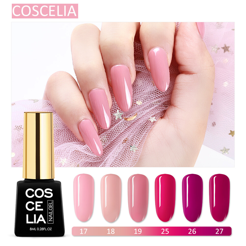 COSCELIA Gel Polish Kit AllinOne 6 Colors Gel Nail Set with Pink