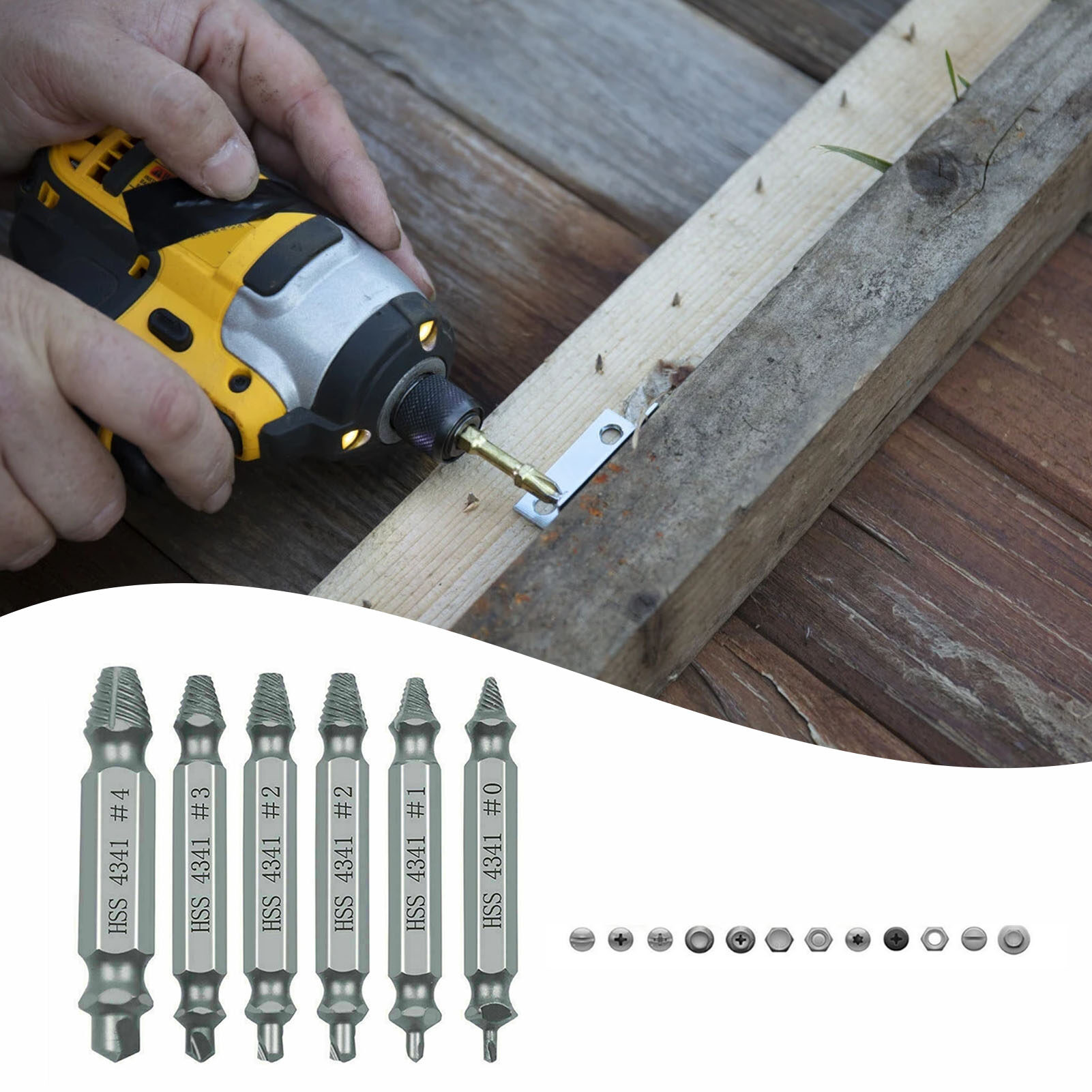 6Pcs Broken Screw Extractors Set Stripped Damaged Screw Remover Tool