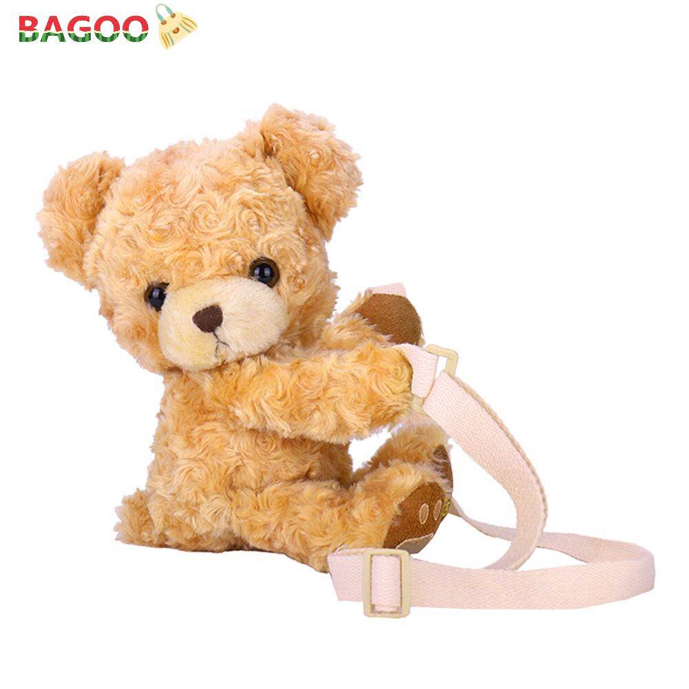 BAGOO Lovely Cartoon Bear Messenger Handbags Women Girls Faux Fur Shoulder Bags New Fashion 2021