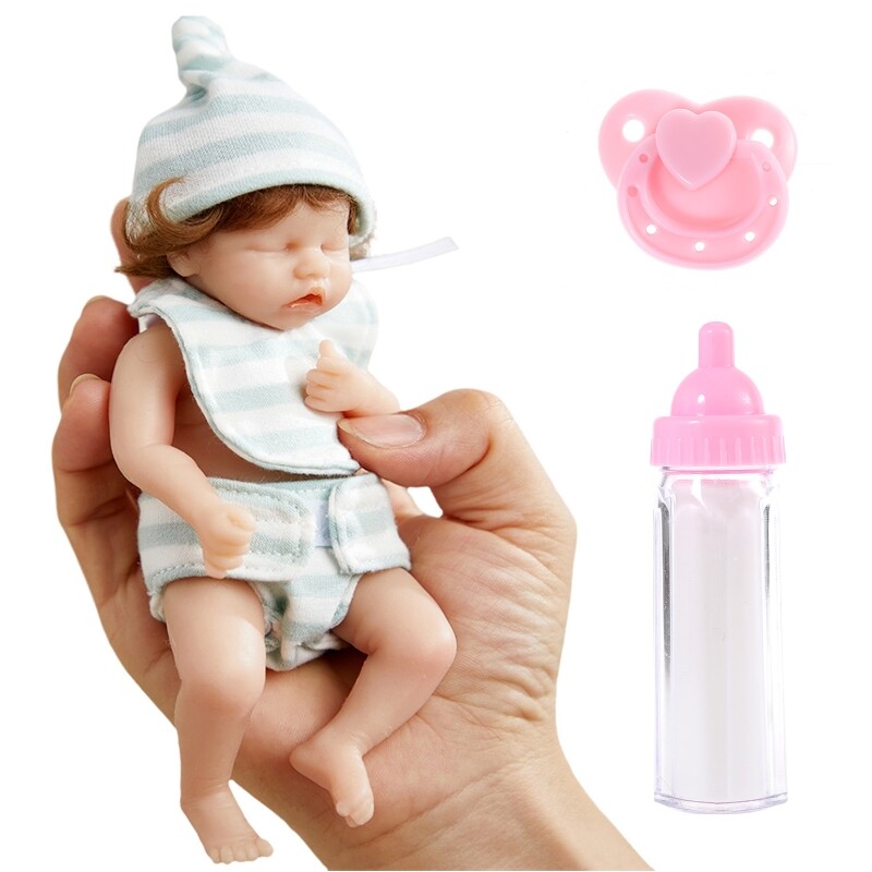 6in Reborn Girl Doll Miniature Figure Interaction Toy Soft Silicone Simulation Doll that Looks Real w/ Curly Rooted Hair