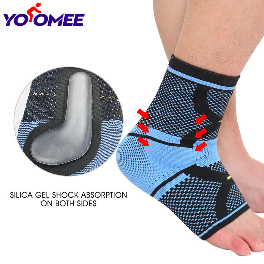 Yoomee 1 PCS Knitted Nylon Basketball Pressure Sports Silicone Ankle,Elastic Ankle Support Sports Basketball Compression Foot Brace