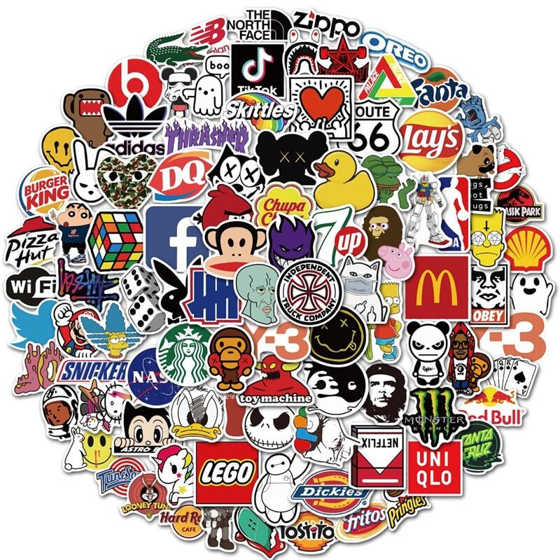 10/100Pcs Fashion Tide Brand Anime Graffiti Stickers Laptop Bicycle Water Cup Diy Cartoon Waterproof Decals Child Toy