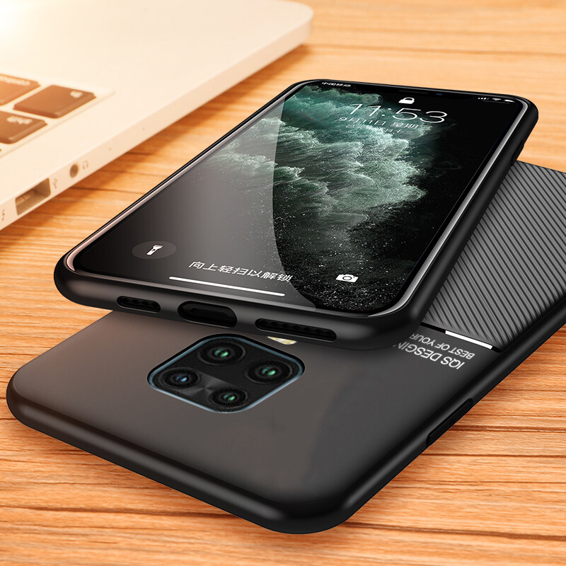 Hontinga For Xiaomi Redmi Note 9S Case Xiaomi Redmi Note 9 Pro Case Slim Leather Texture Casing Fahion Slim Matte Protective Phone Case Cove Shockproof Cases Coque   Handphone Case