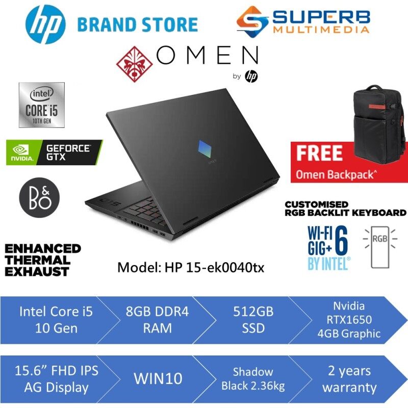 HP OMEN Laptop 15-ek0040TX (Intel core i5, 8gb ram, 512gb ssd, gtx1650 4gb, 15.6inch FHD, win10) Malaysia