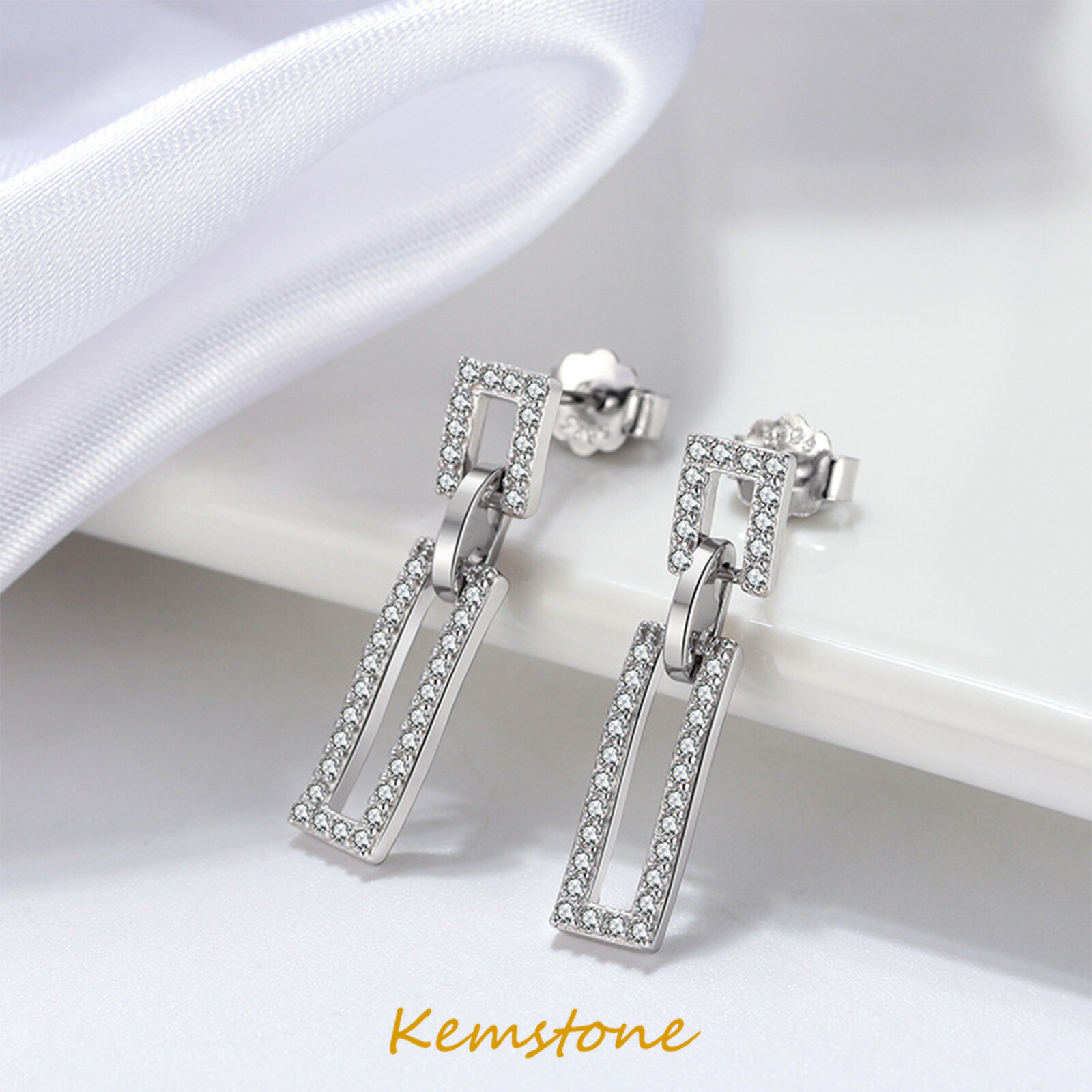 Kemstone 925 Sterling Silver Square Crystal Female Drop Earrings Gift Jewelry