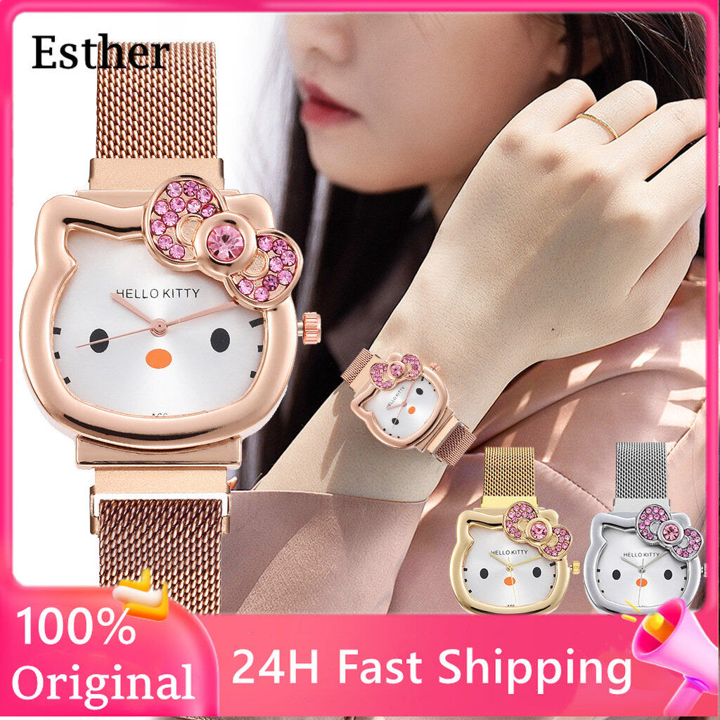 Hello Kitty Watches For Women adult Quartz Watch For Kids Cartoon Watch for women Mesh Magnet bracelet watch for women waterproof wrist watch Student Watch Women Casual Watches original automatic watc...