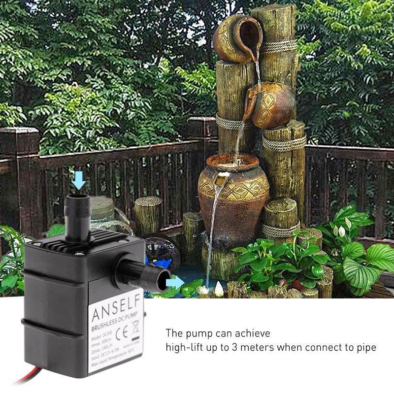 Anself Bơm Dầu Nước Không Chổi Than Siêu Nhỏ DC12V 4.2W Siêu Yên Tĩnh Không Thấm Nước Phụ Kiện Bể Cá Đài Phun Nước Chìm Thang Máy Lưu Thông 240L/H 300Cm