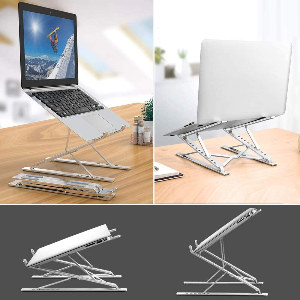 Laptop Stand Aluminum Computer Riser Portable Adjustable Ergonomic Laptops Elevator Desktop Foldable Notebook Holder for 10 to 15.6 Inches Notebook Computer Silver