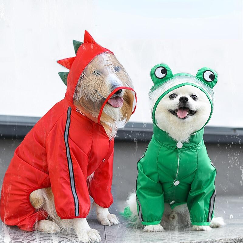 ZZOOI Fashion 3D Dinosaur Frog Style Raincoats Pet Dog Waterproof