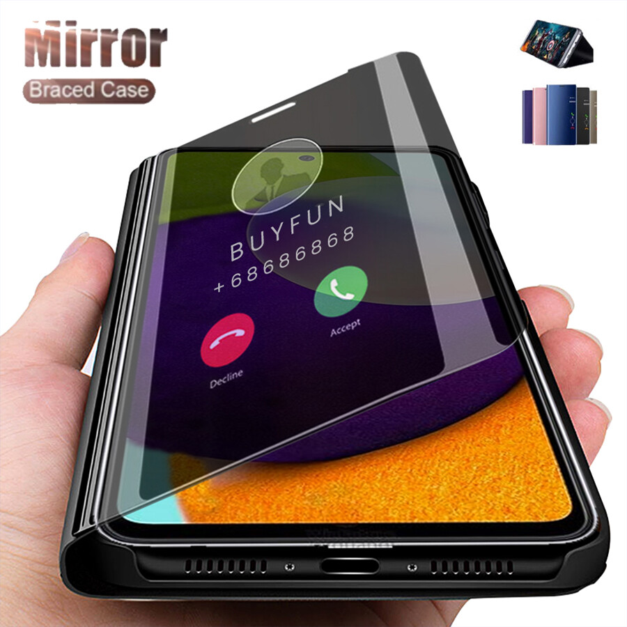 For Samsung Galaxy A72 A52 A32 A02s 4G A52 A22 A12 M12 A02 M02 A42 5G Case Luxury Mirror Surface Clear View Mirror Flip Leather Stand Phone Cover Case