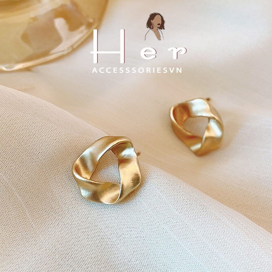 Hoa Tai, Bông Tai Nữ kim loại phong cách cổ điển, hình lục giác Her Accessories H3