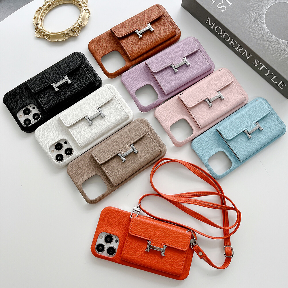 Ví đồ đựng thẻ bằng da Vỏ điện thoại phần cứng bao cho Iphone 17 Pro Max Air 16 Pro Max 15 Pro 14 Pro 13 Pro Max iPhone 11 PRO iPhone 12 Pro 13 Mini XR XS Max x 8 7 Plus SE 2022 trường hợp Silicone mềm mại cao cấp dây buộc ốp dây đeo dạng xích đeo chéo